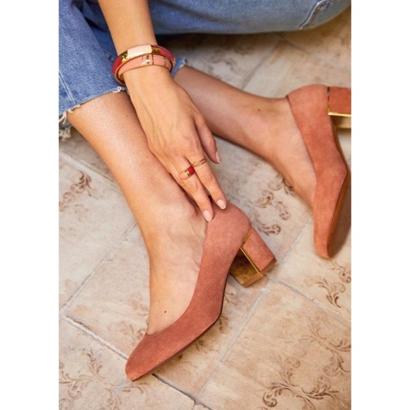 Sezane Low Helena Courts Suede Heels - Pink Orange Blush Escarpins - Picture 2 of 11